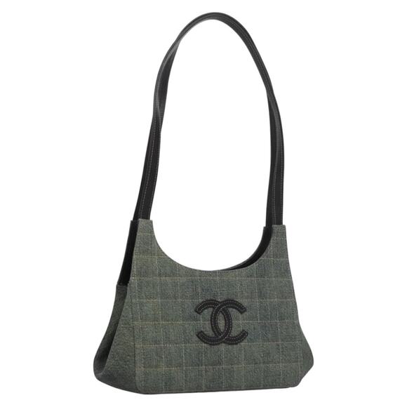 CHANEL Choco Bar Coco Mark Shoulder Bag Denim Blue CC - Picture 1 of 16